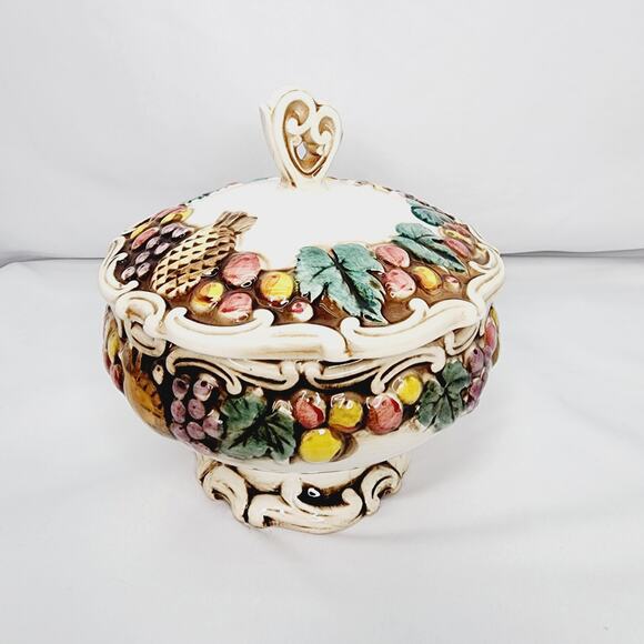 Vintage  Lefton 1958 Ceramic Della Robbia Robia Fruit Dish with Lid - Picture 6 of 15